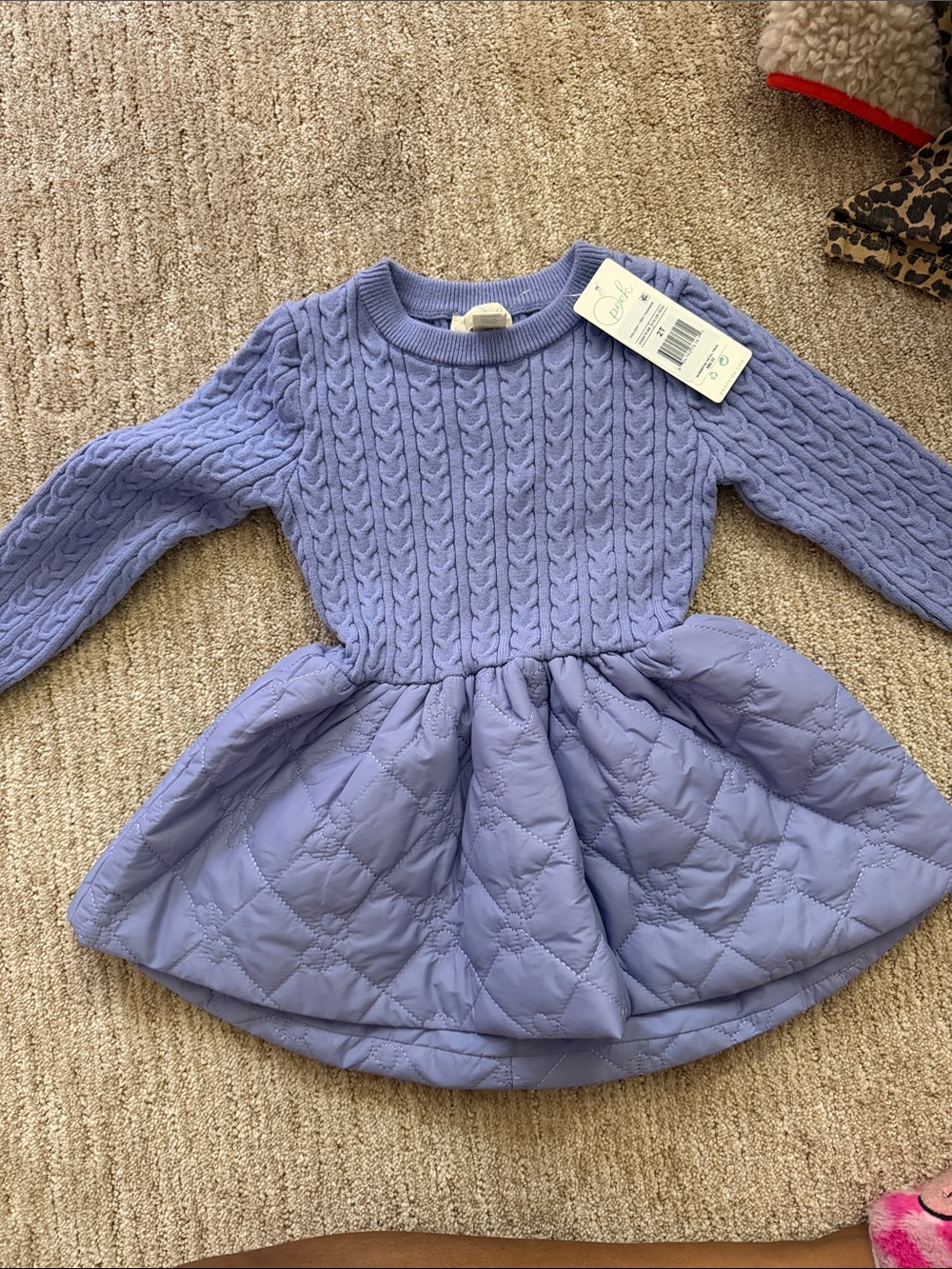 Peek Lavender Cable Knit Quilted Dress for Girls